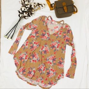 Peach Love Floral long sleeve top NWOT